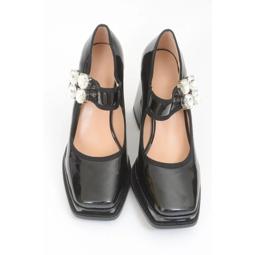 Bling! Mary Jane Black Patent Faux Leather Platform High Heel Shoes Goth Fairy